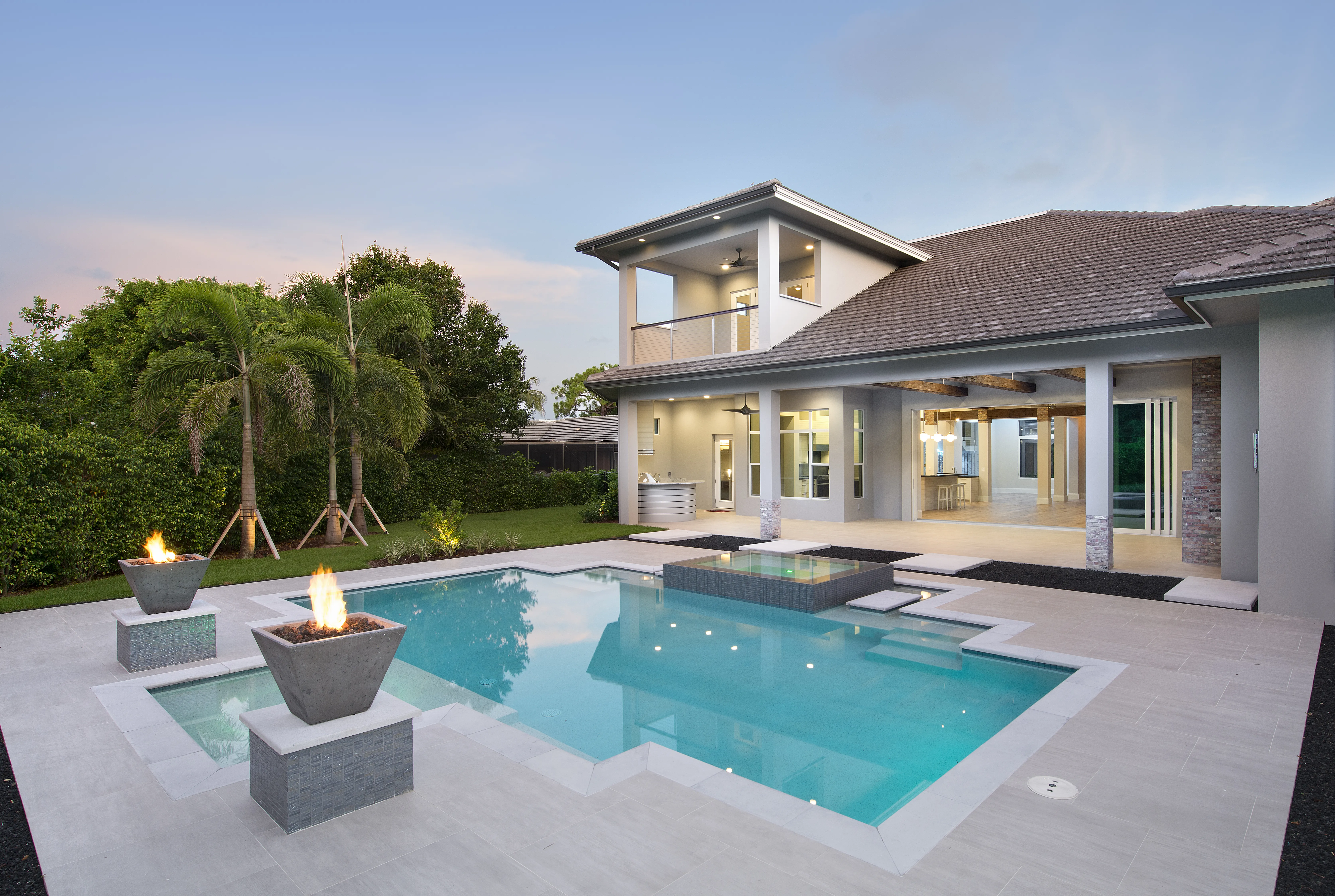 Moorings Residence: exterior rear pool dusk two