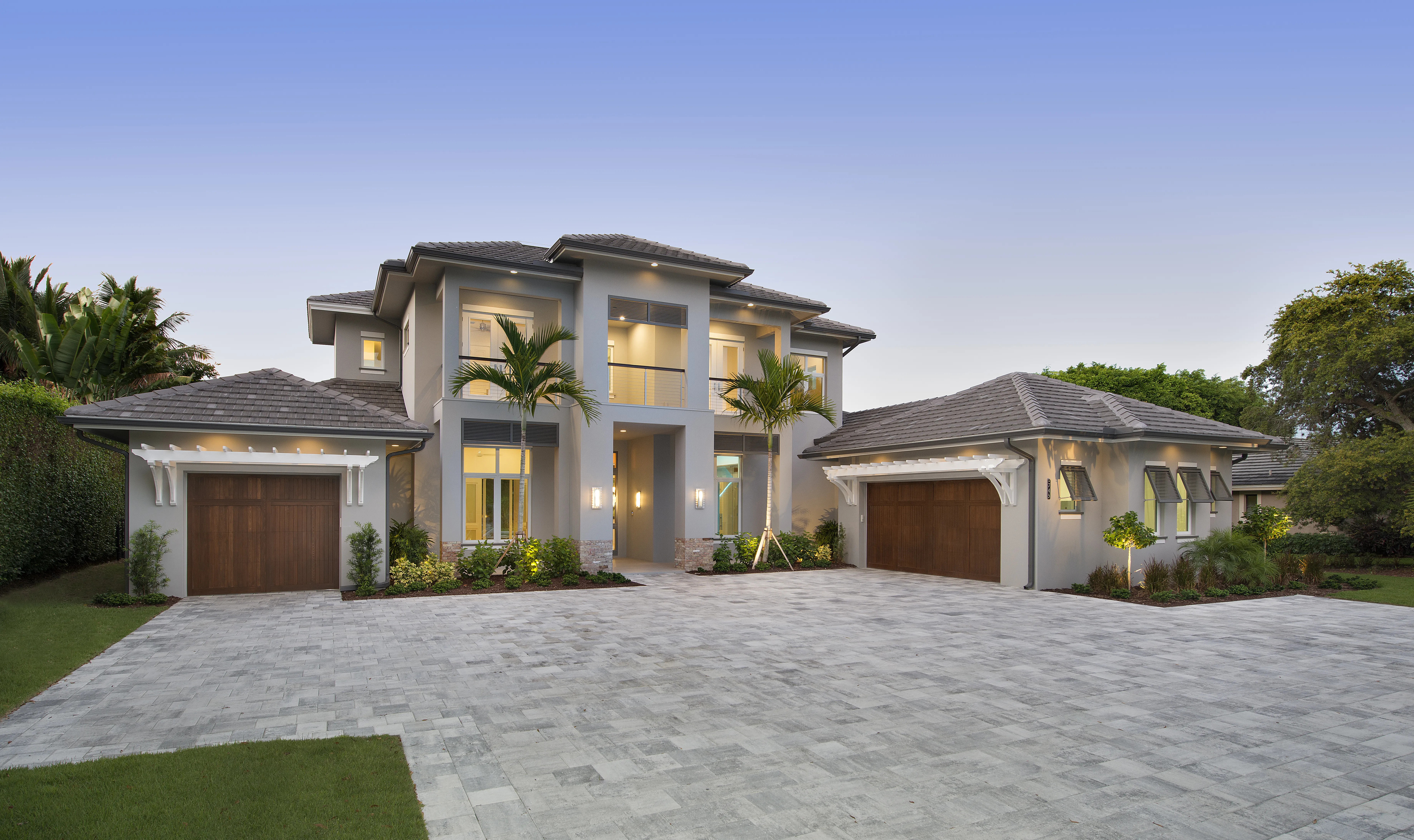 Moorings Residence: exterior front dusk